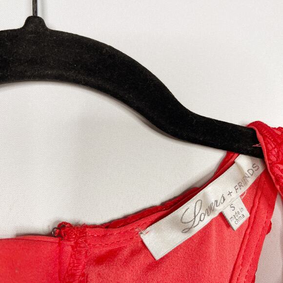 Lovers + Friends Small S Lace Mini Dress Red Cocktail Party Crew Neck Back Zip - Picture 8 of 10